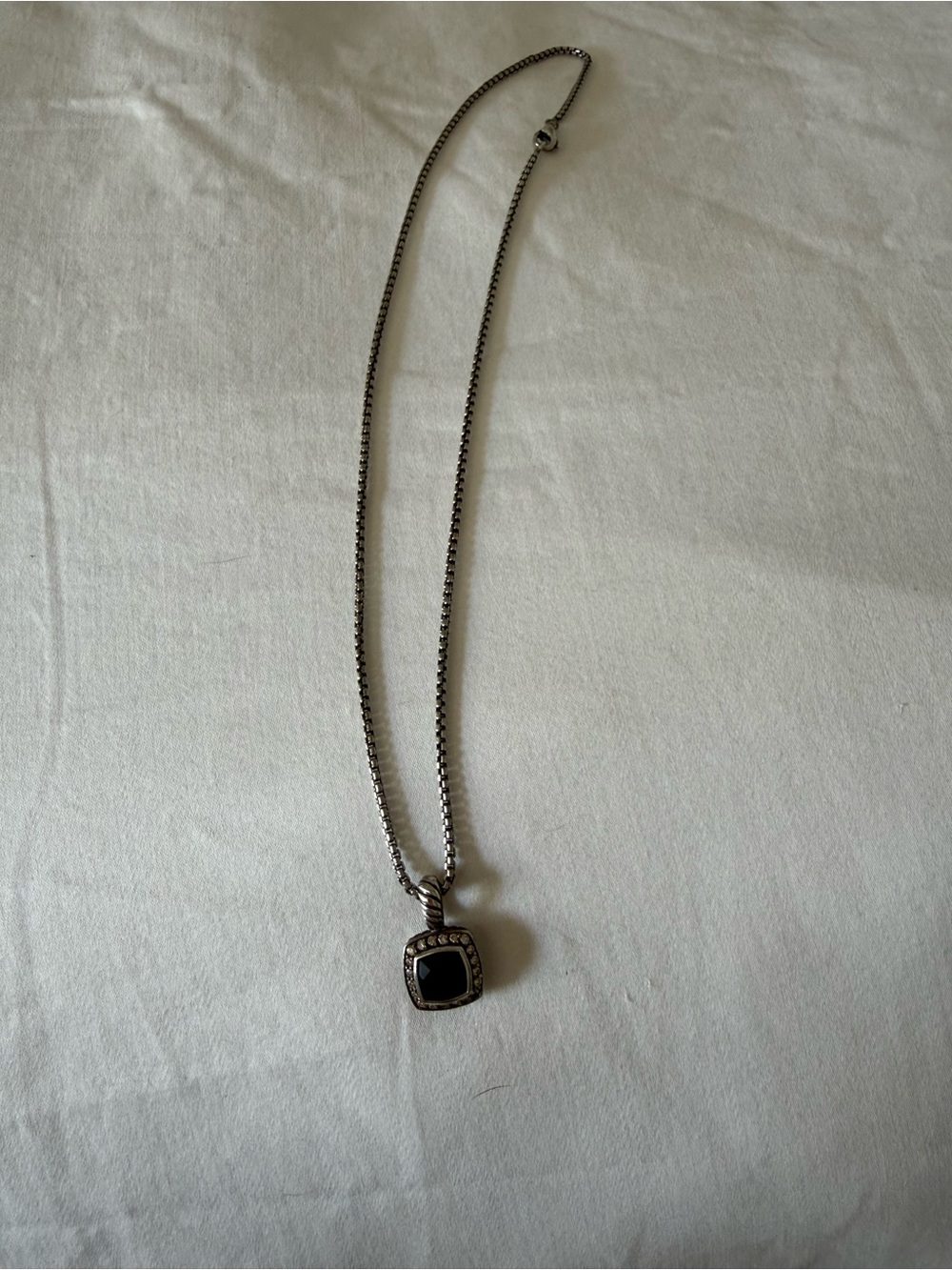 David Yurman Petite Albion Black Onyx Diamond Pendant Necklace Authentic